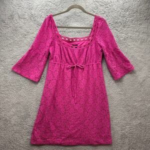 Laundry by Shelli Segal Medium Pink Lace A-Line Dress Crochet Bell Sleeves